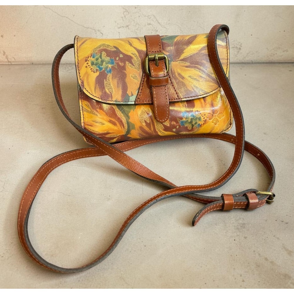 Patricia Nash Torri Crossbody Bag Leather Floral Hand Painted Yellow Tan Multi - Picture 16 of 16